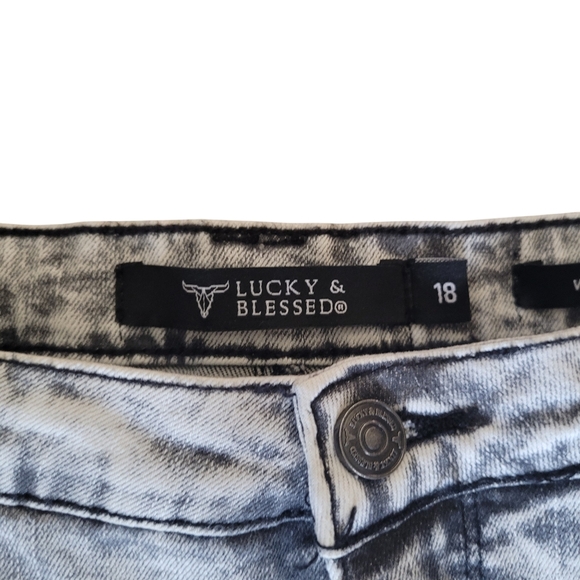 Lucky & Blessed Jeans Womens Acid Wash Wide Leg Denim Retro Hippie Flared Pants - Picture 7 of 13